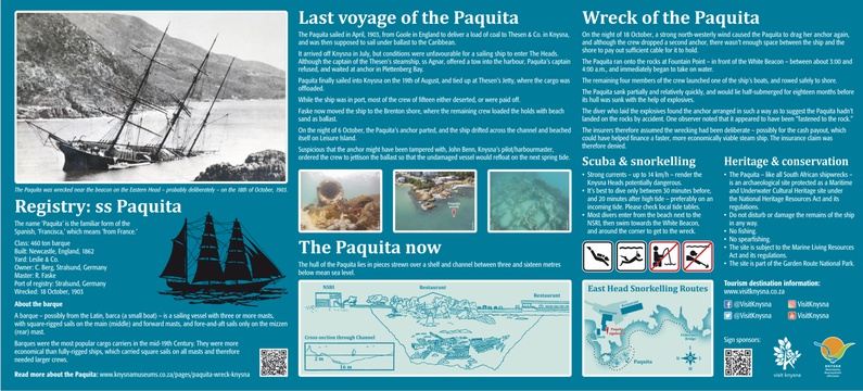 Interpretive sign: The wreck of the Paquita at the Knysna Heads